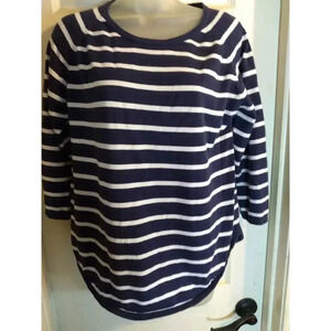Jeanne Pierre Pullover Top Blue White Stripes Cotton Sz L Nautical Preppy Sporty